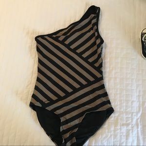 DKNY One Shoulder Striped Swimsuit